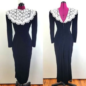 VTG Jessica McClintock velvet dress with lace bib